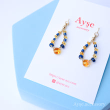 画像をギャラリービューアに読み込む, 糸編みチェコビーズピアス(blu×yel)
