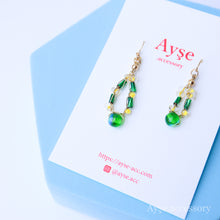 画像をギャラリービューアに読み込む, 糸編みチェコビーズピアス(grn×yel)