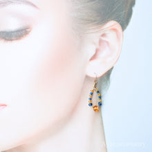 画像をギャラリービューアに読み込む, 糸編みチェコビーズピアス(blu×yel)