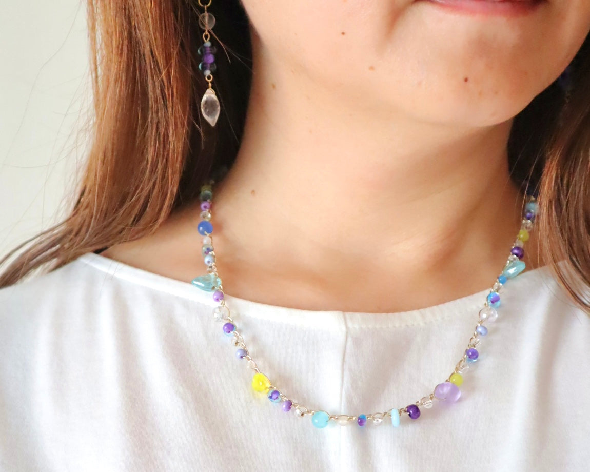 4way ネックレス (skyblue×clear)