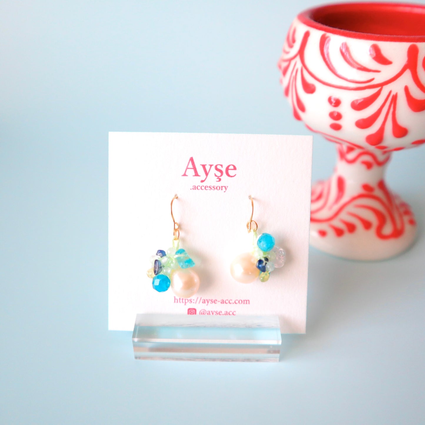 つぶつぶパールピアス(turquoise)